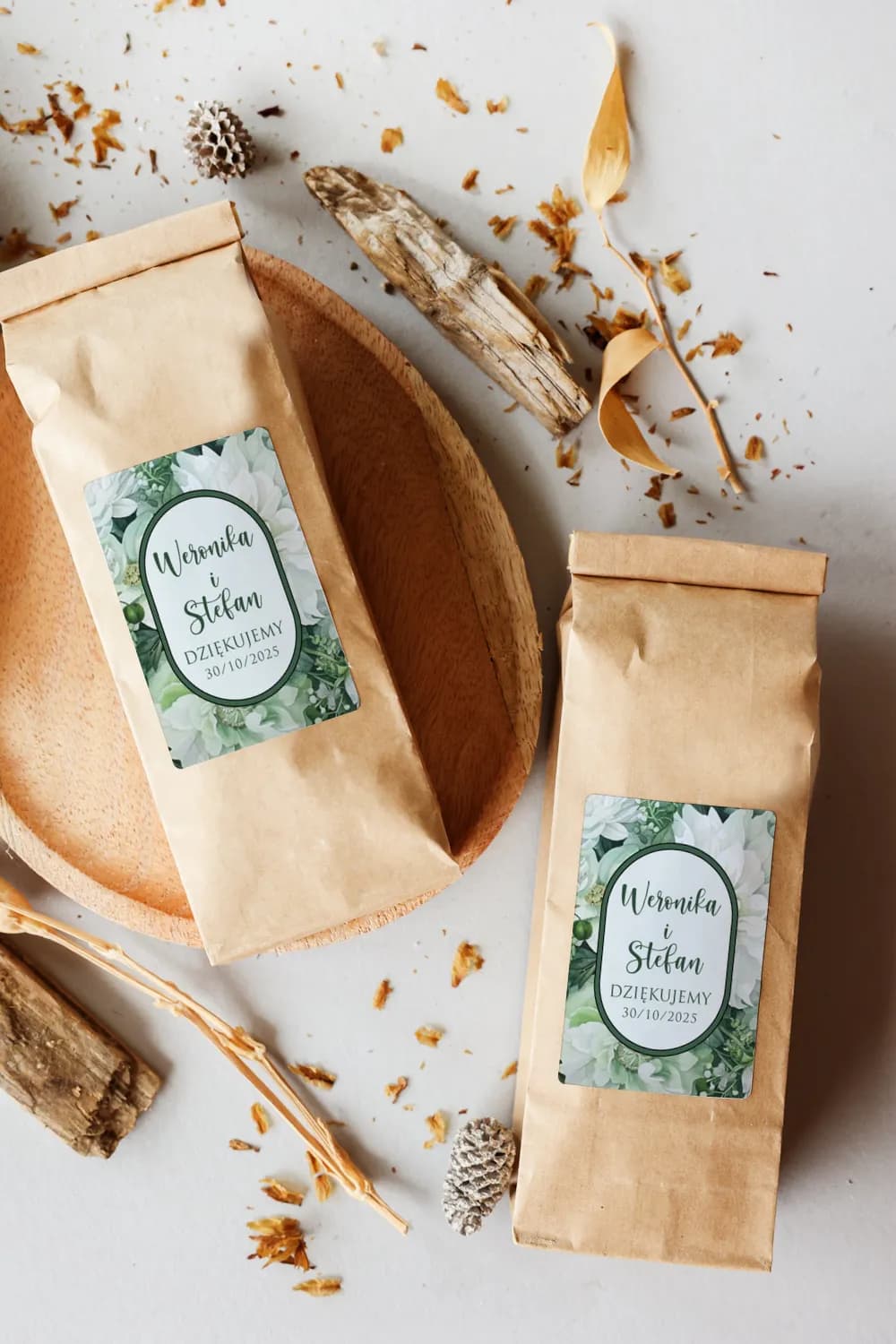 Personalized Tea 50g, Green Motif | Wedding Favours | Impression No. 15