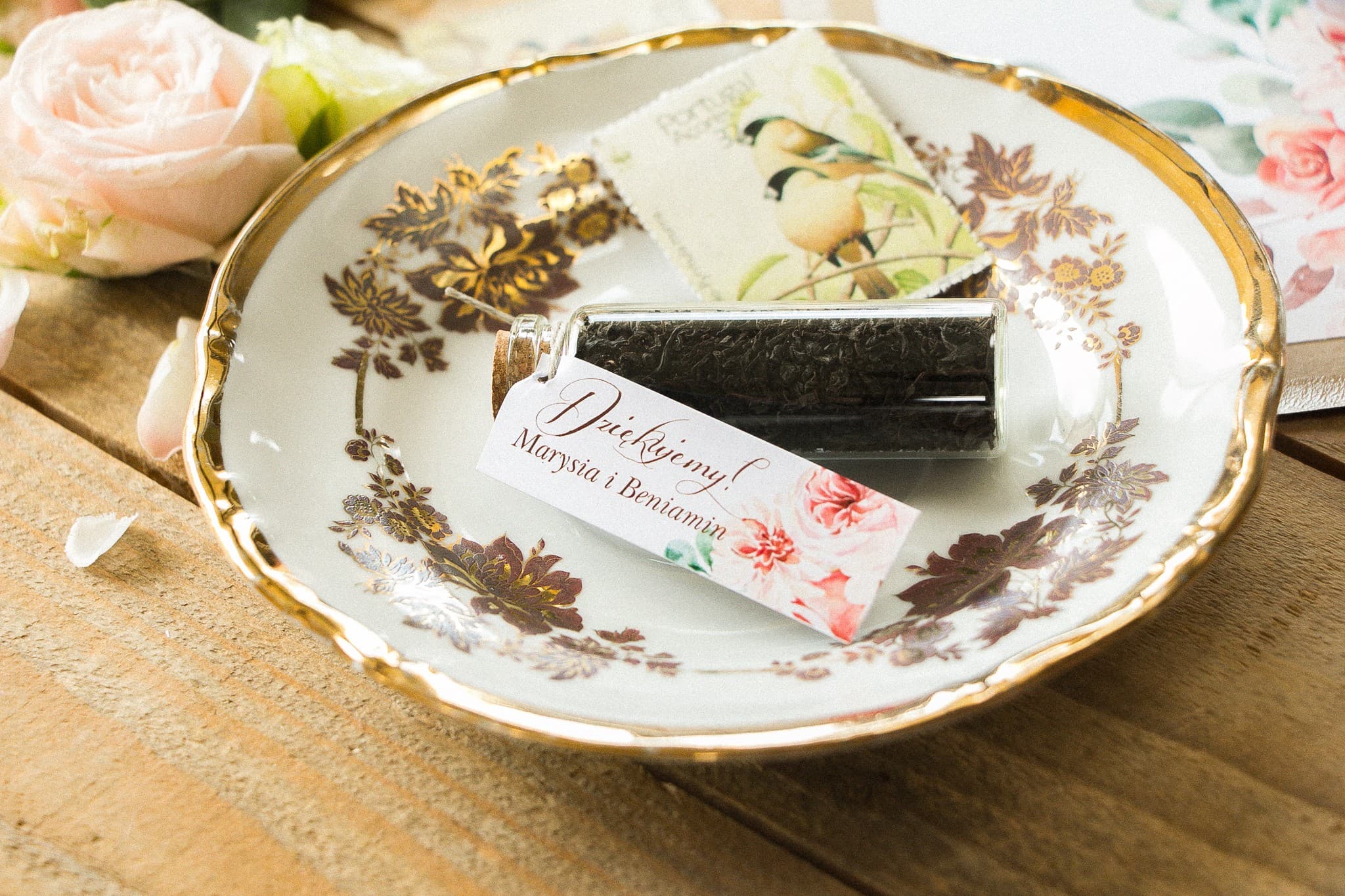 Thé en Bouteille avec Bouquet Rose | Remerciements Invités Mariage, Cadeaux | Indygo n° 7