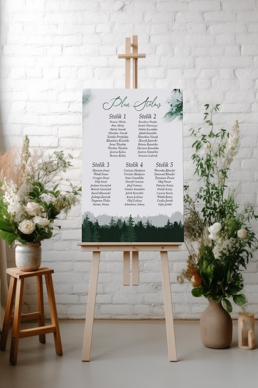 Piano dei Tavoli Nuziali Forestale con Cervo Plakat Rustico | Seating Plan Ospiti Boho | Delize n. 1