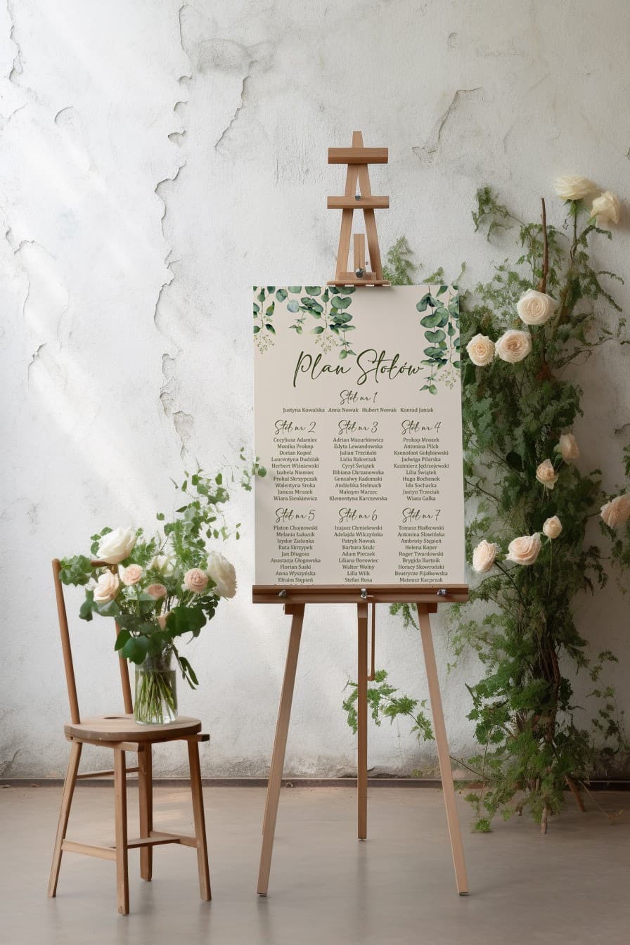 Piano Tavoli Matrimonio Greenery Eucalipto | Cartello Assegnazione Posti Ospiti | Korani n. 3