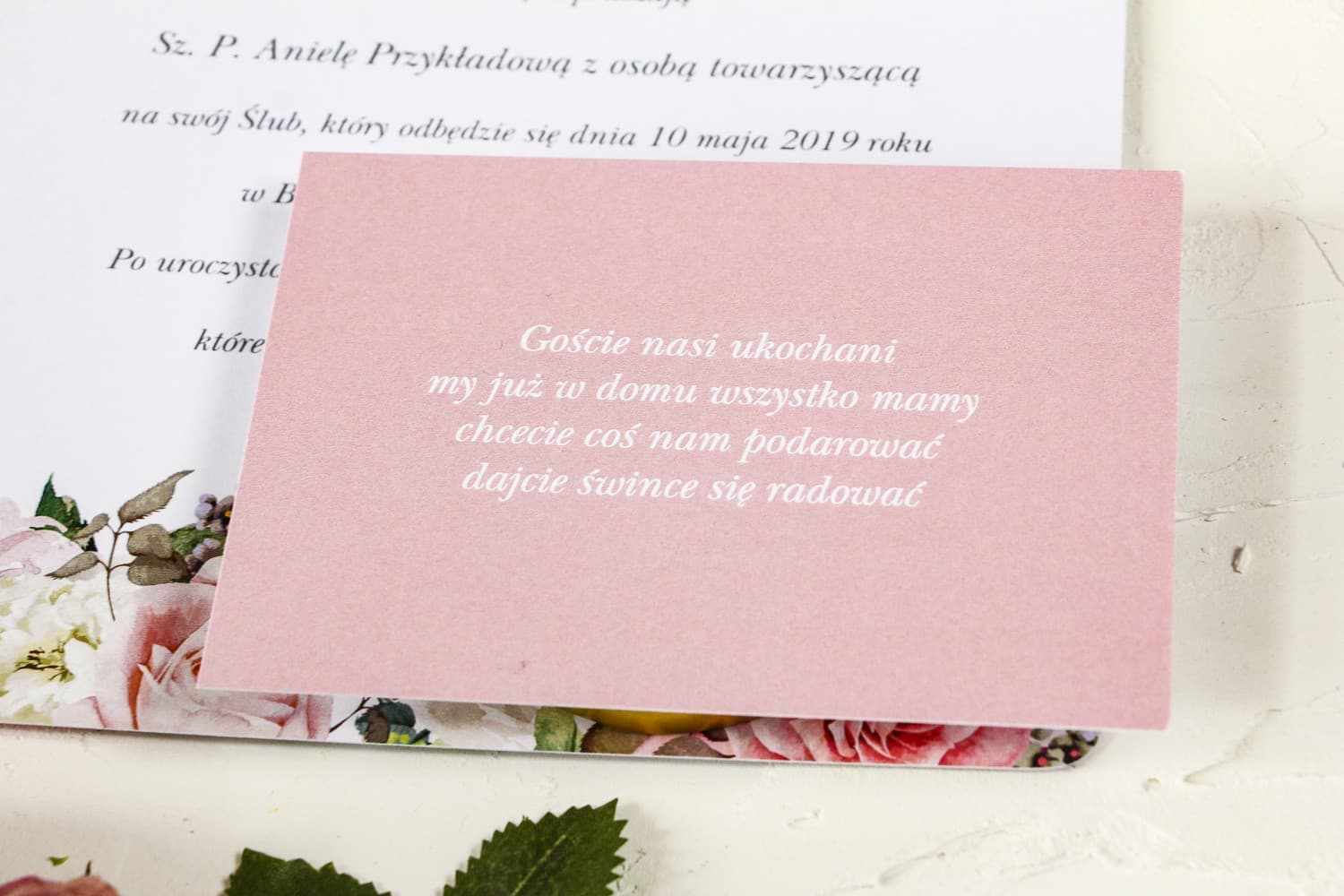 Pink Invitation Insert Cards with Poem | Information Cards, Satin | Wenis No. 1