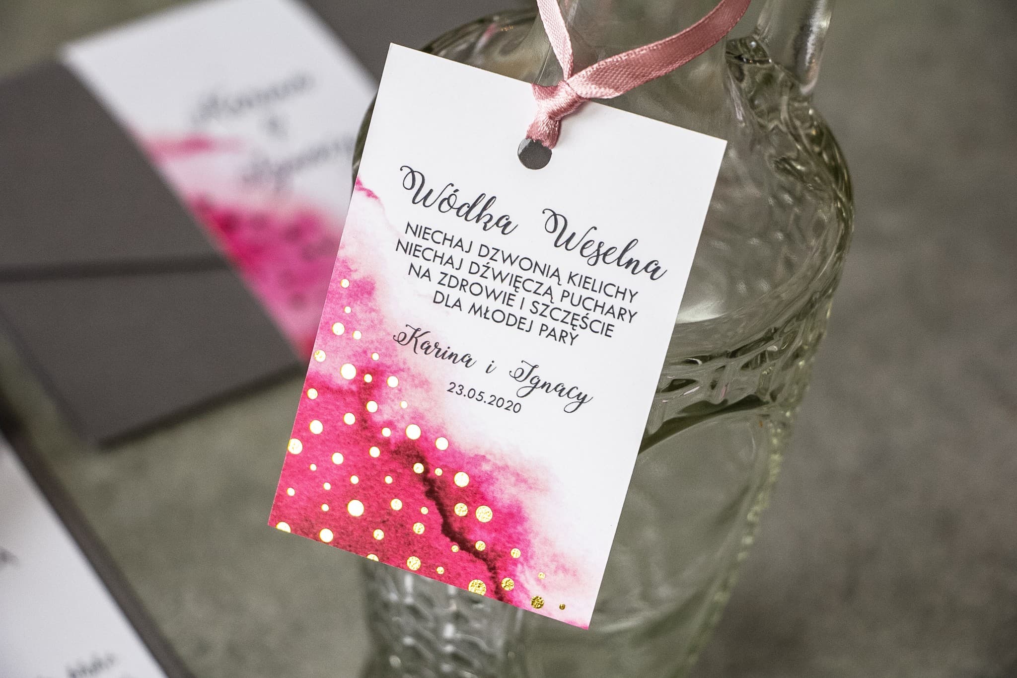 Pink Foiled Wedding Vodka Tags | Elegant Alcohol Labels | Bakarto No. 3