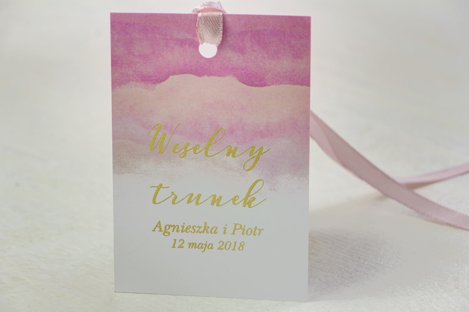 Pink Watercolor Wedding Bottle Tags with Gold Foiling | Wedding Alcohol Labels | Delfina No. 5