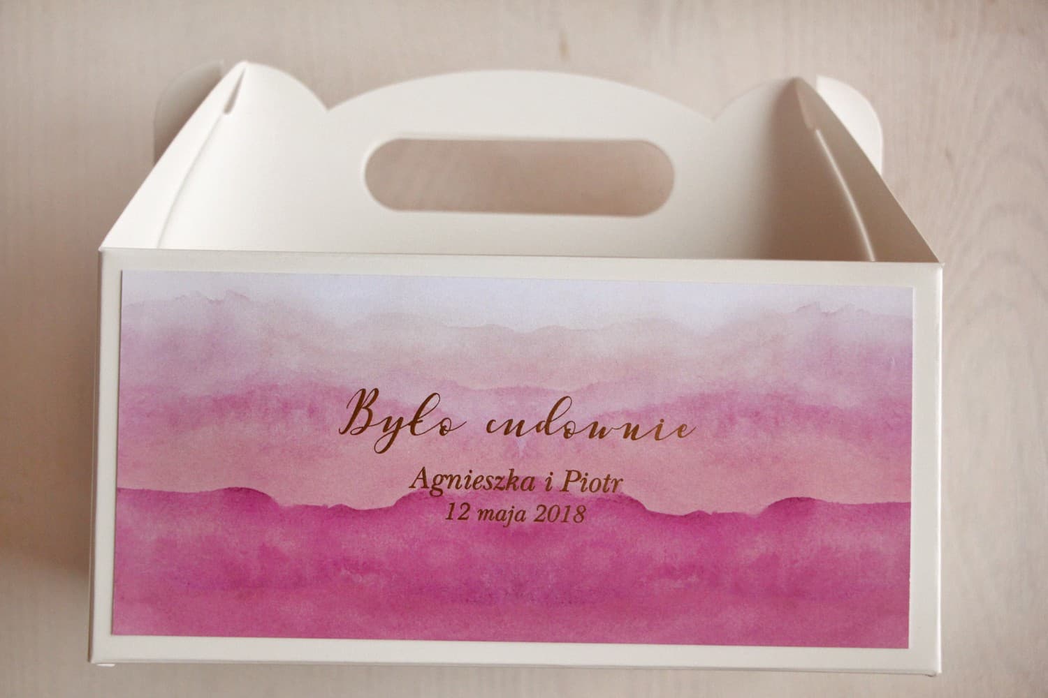 Wedding Cake Boxes with Handle, Gold Foiled Watercolor Flowers | Personalized Packaging | Delfina No. 5