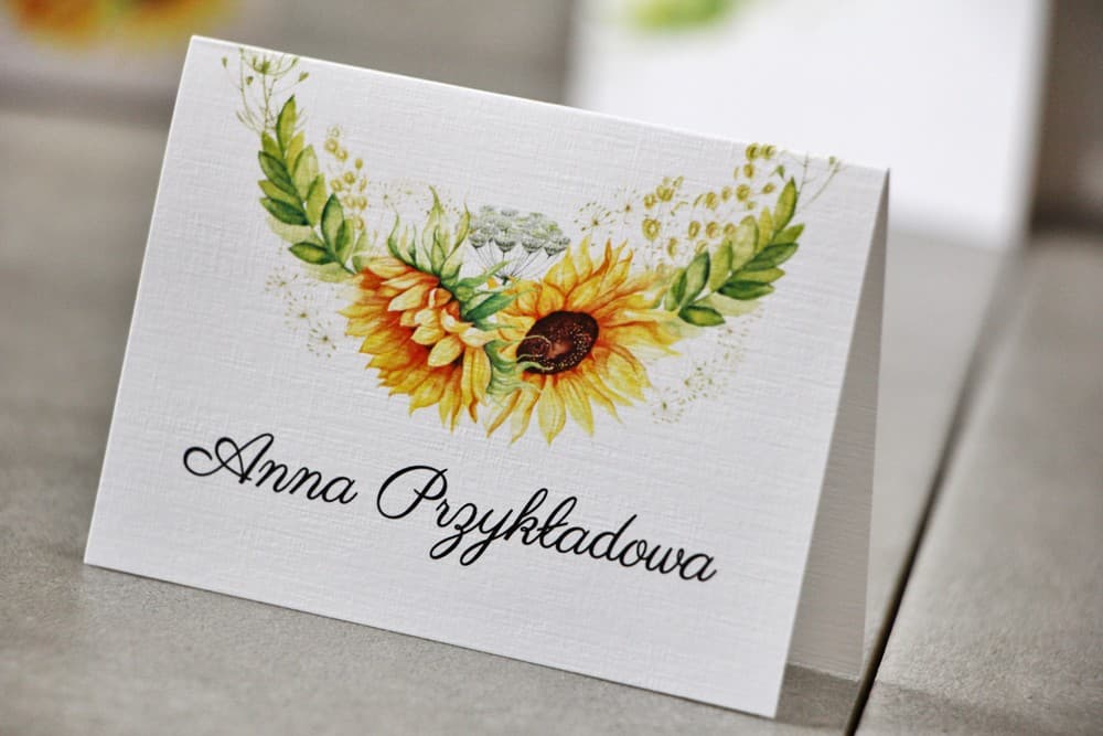 Pistachio No. 13 Wedding Place Cards – Sunflower Motif Table Cards