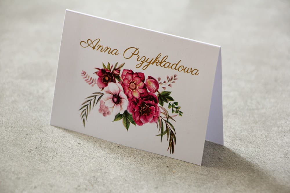 Cykade No. 5 Wedding Place Cards – Gold Foil Table Name Cards with Anemone Motif