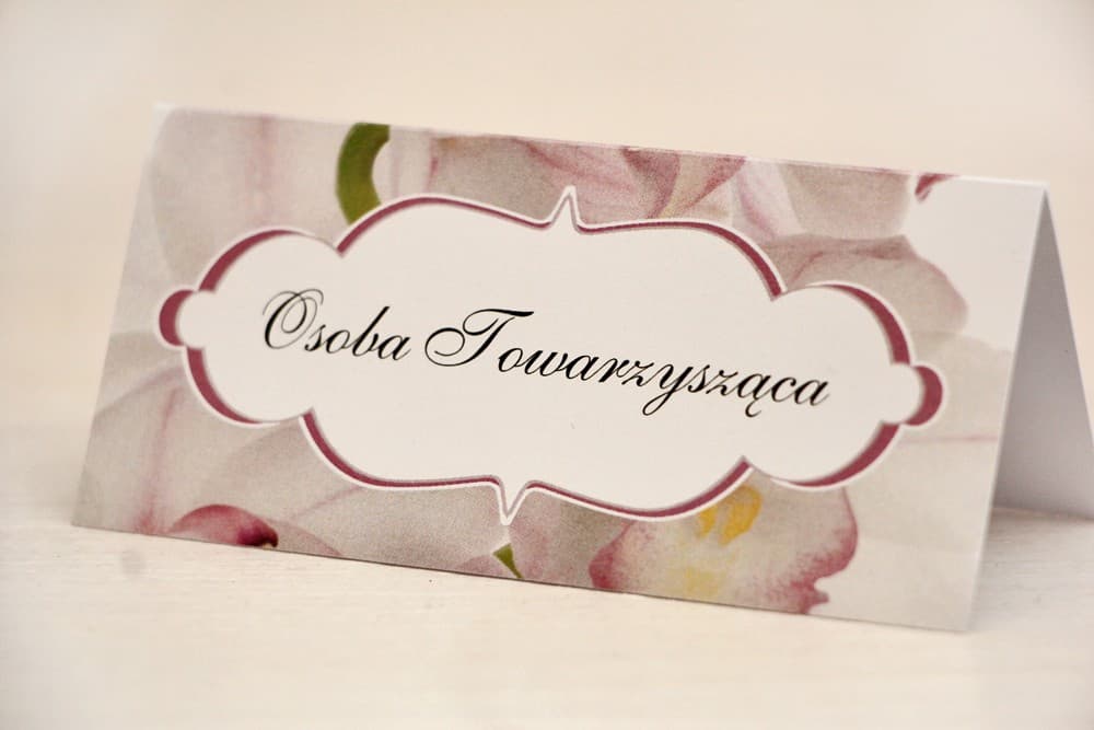 Felicja No. 6 Wedding Place Cards – Table Name Cards with Pink Orchid Motif