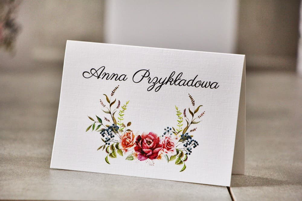 Pistacjowe No. 11 Wedding Place Cards – Linen Table Cards with Rose Motif