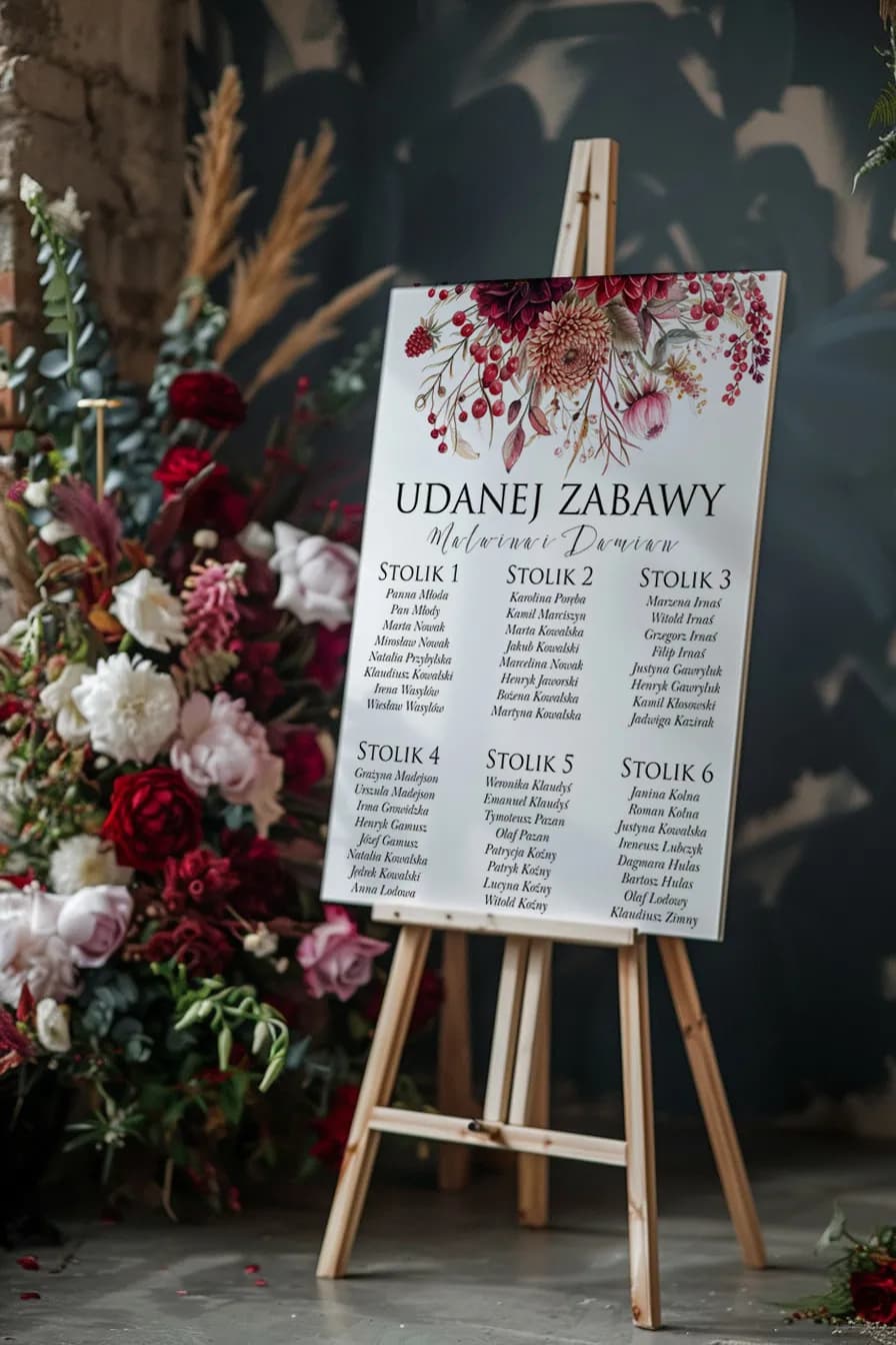 Elegante Plan de Mesas Peonías Burdeos | Tablero de Invitados para Boda Personalizado | Impresja nº 6