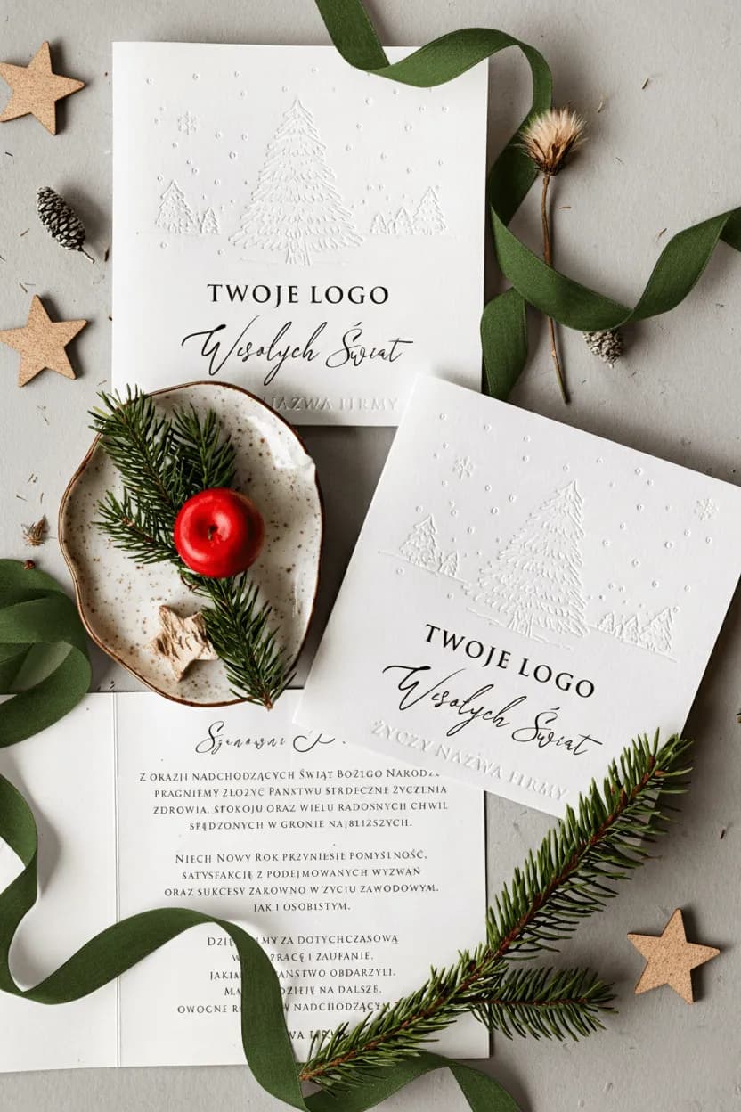 Premium White Business Christmas Cards with Embossed Trees | Elegant Corporate Cards with Logo | TO2