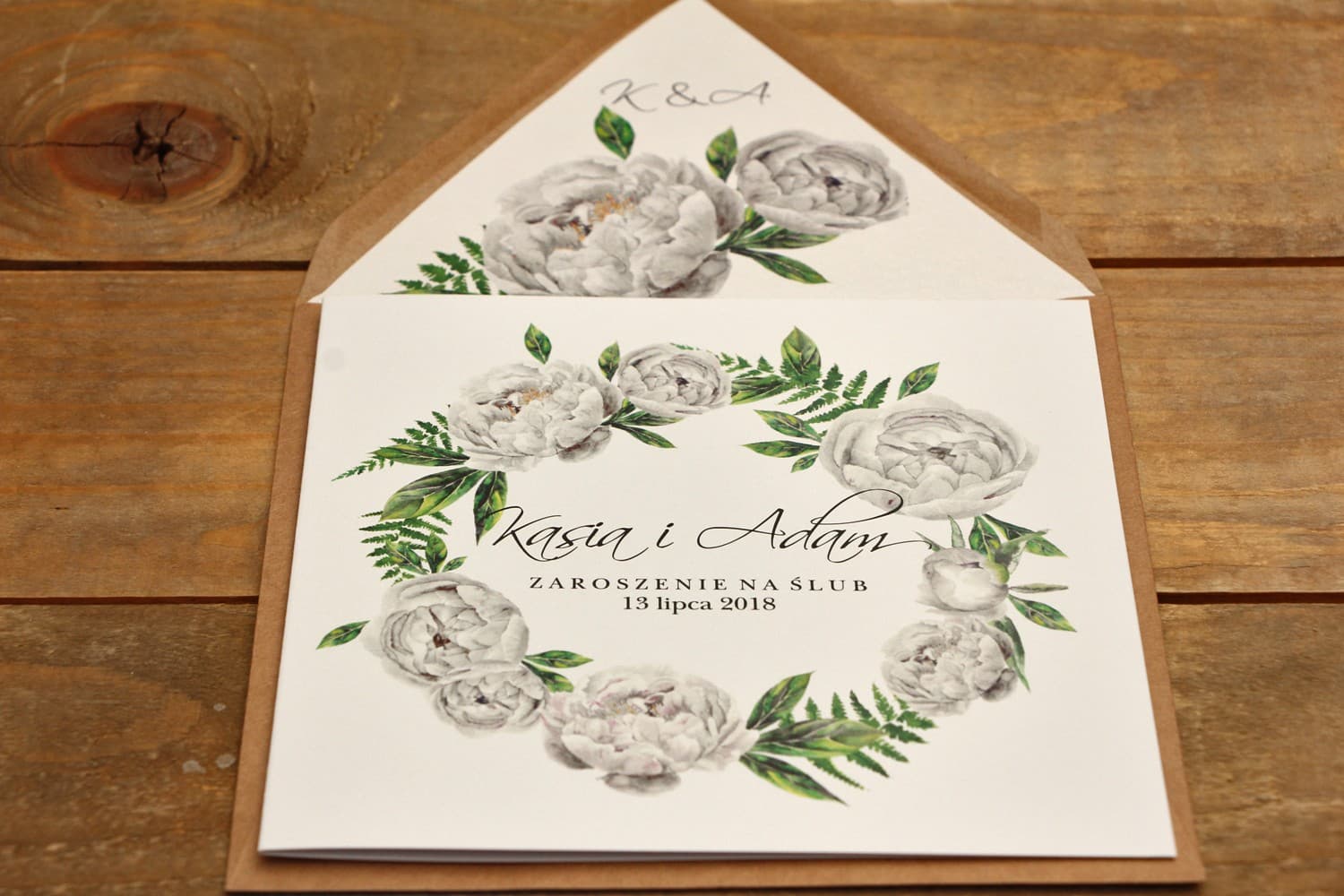 Peonies and Fern Wedding Invitation Sample | Quality Check | Kalia No. 8