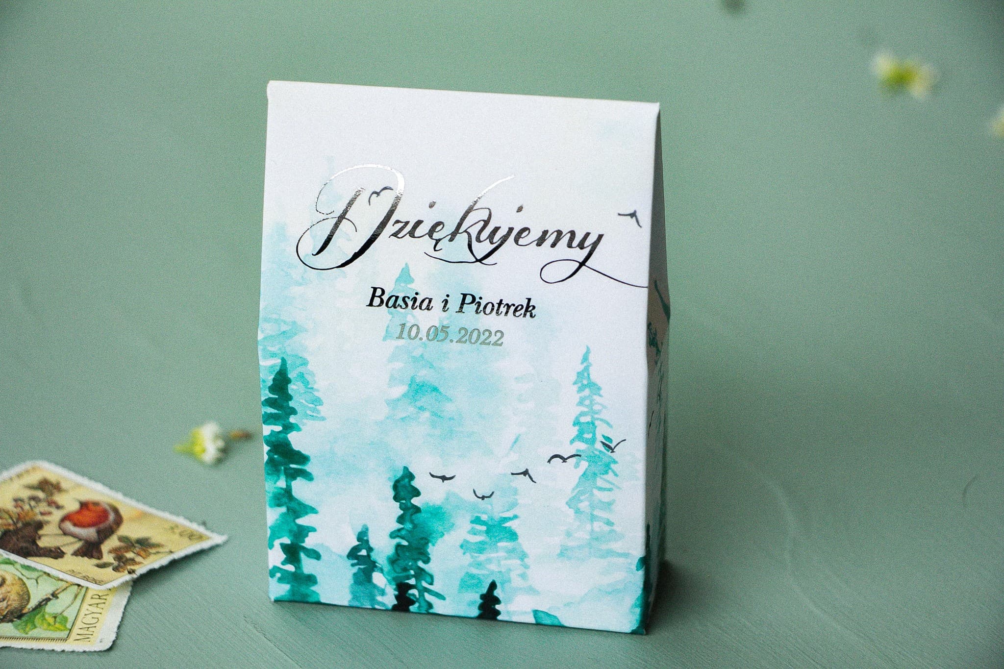 Eleganckie pudełeczka ze srebrzeniem i karmelkami | Podziękowania dla gości weselnych | Pastelowe nr 7