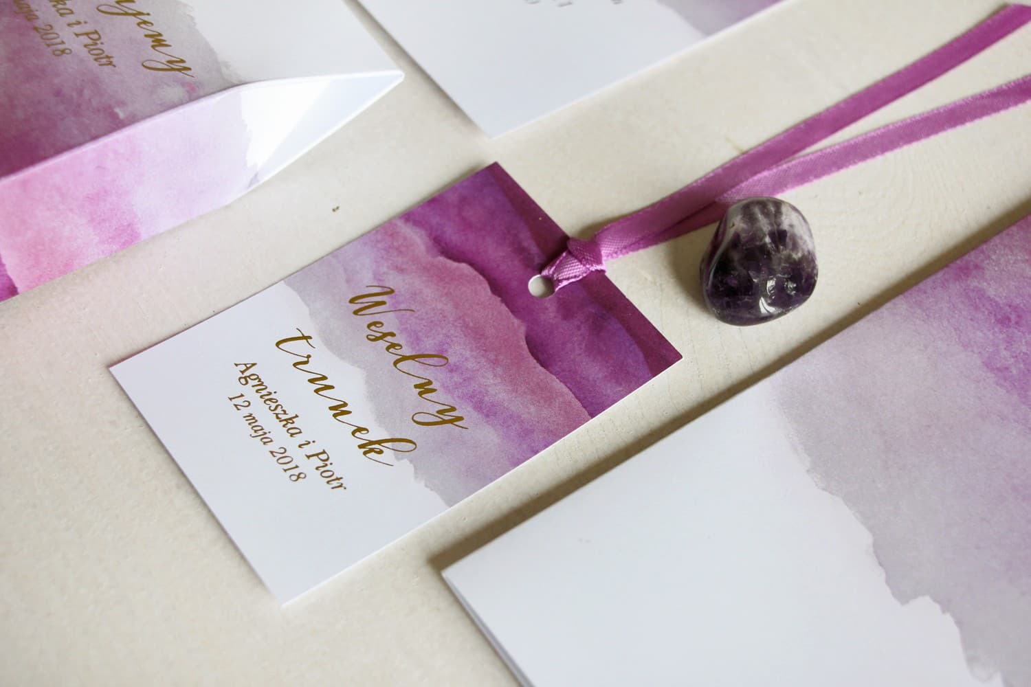 Purple Watercolor Wedding Alcohol Tags with Gold Foiling | Personalized Wedding Vodka Tags | Delfina No. 2