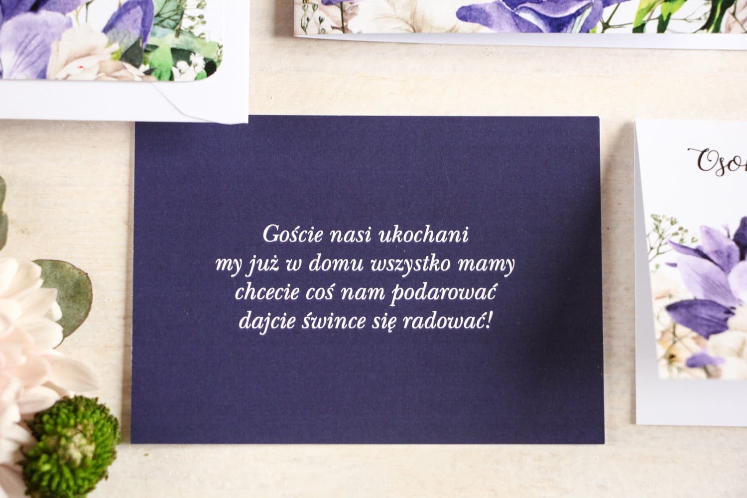 Purple Wedding Invitation Enclosure Cards, 'In Lieu of Flowers' Information Cards | Floral Wedding Stationery | Aurum No. 1