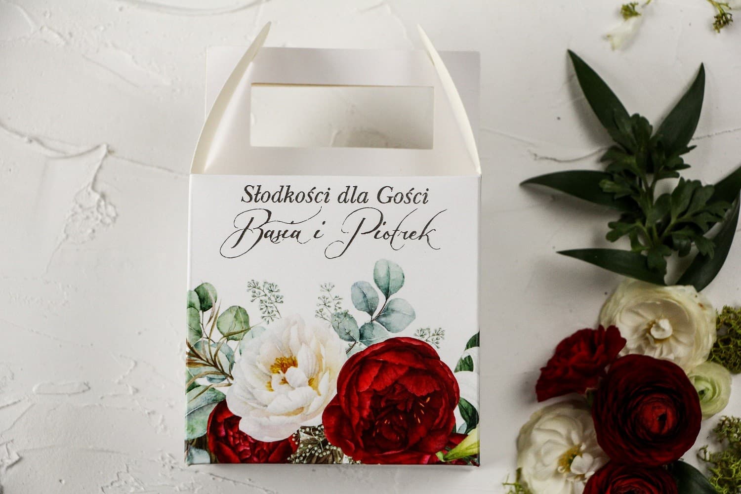 Silberveredelte Kuchenboxen Hochzeit mit Pfingstrose | Personalisierte Gastgeschenke | Kollektion Pastelowa Nr. 5