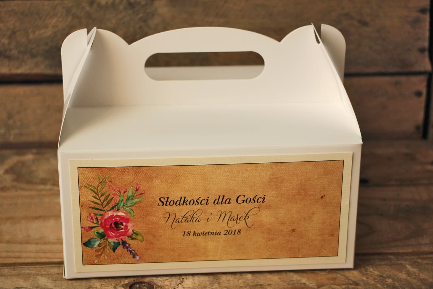 Rustic Wedding Cake Box with Boho Rose | Guest Cake Packaging | Caramel No. 1