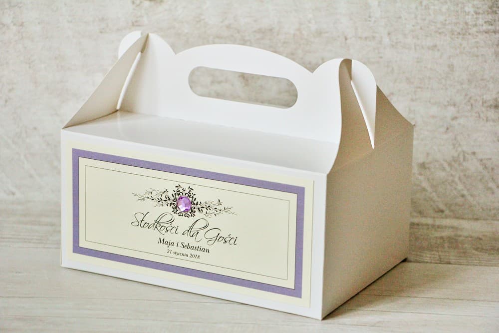 Elegant Rectangular Wedding Cake Box with Lace and Cubic Zirconia | Lace Collection No. 3