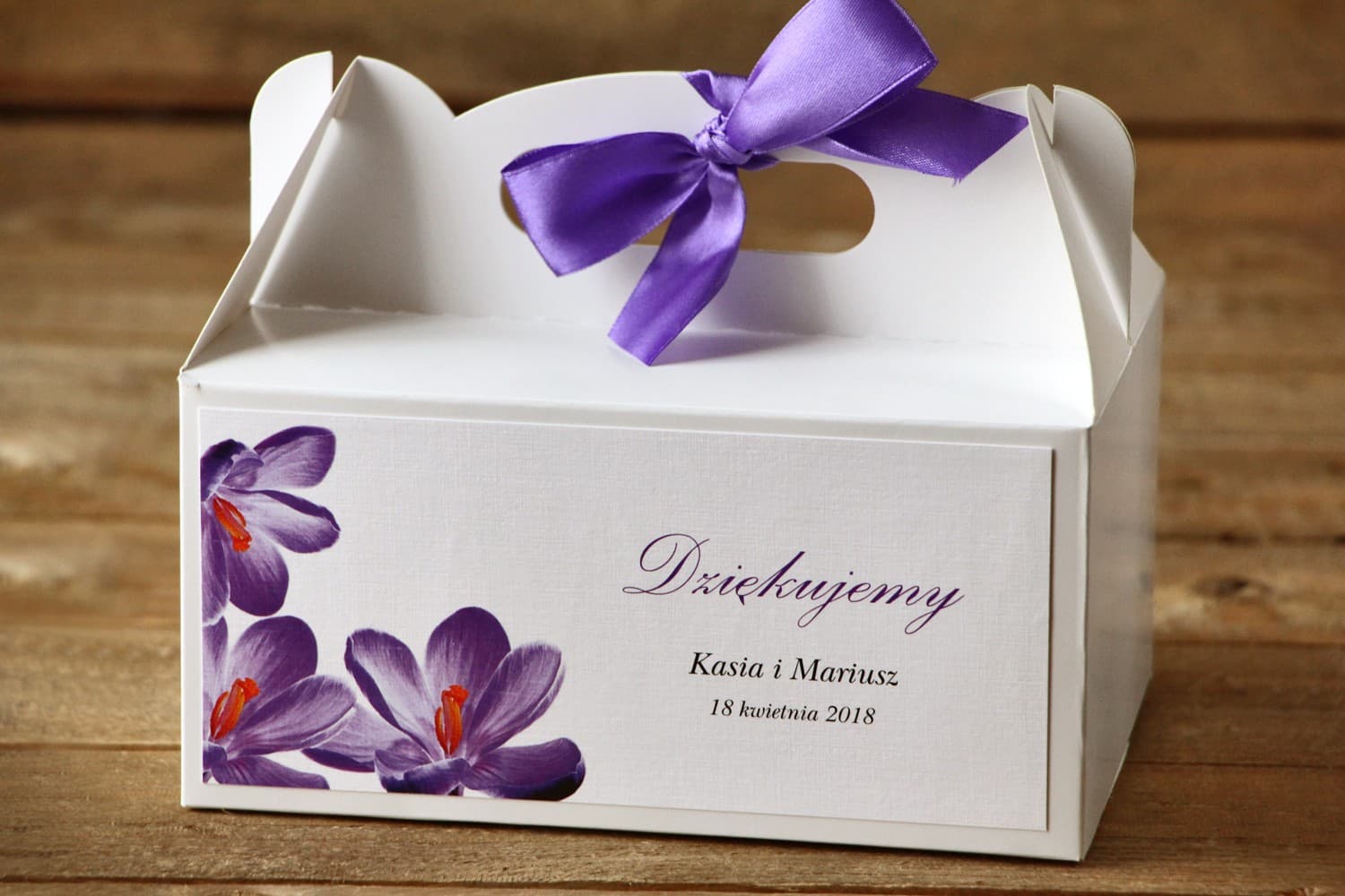 Purple Crocus Wedding Cake Boxes | Wedding Favours | Painted Flowers No. 10
