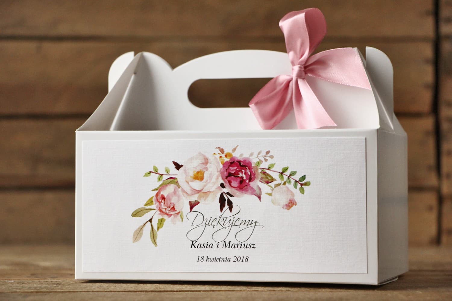 Wedding Cake Boxes for Guests with Handle | Floral Wedding Favours | Painted Flowers No. 28