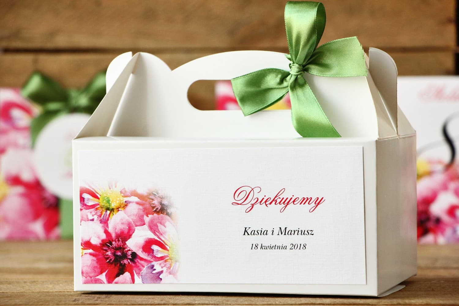 Wedding Cake Box with Handle, Pink Flowers | Personalized Guest Packaging | Painted Flowers Design 7