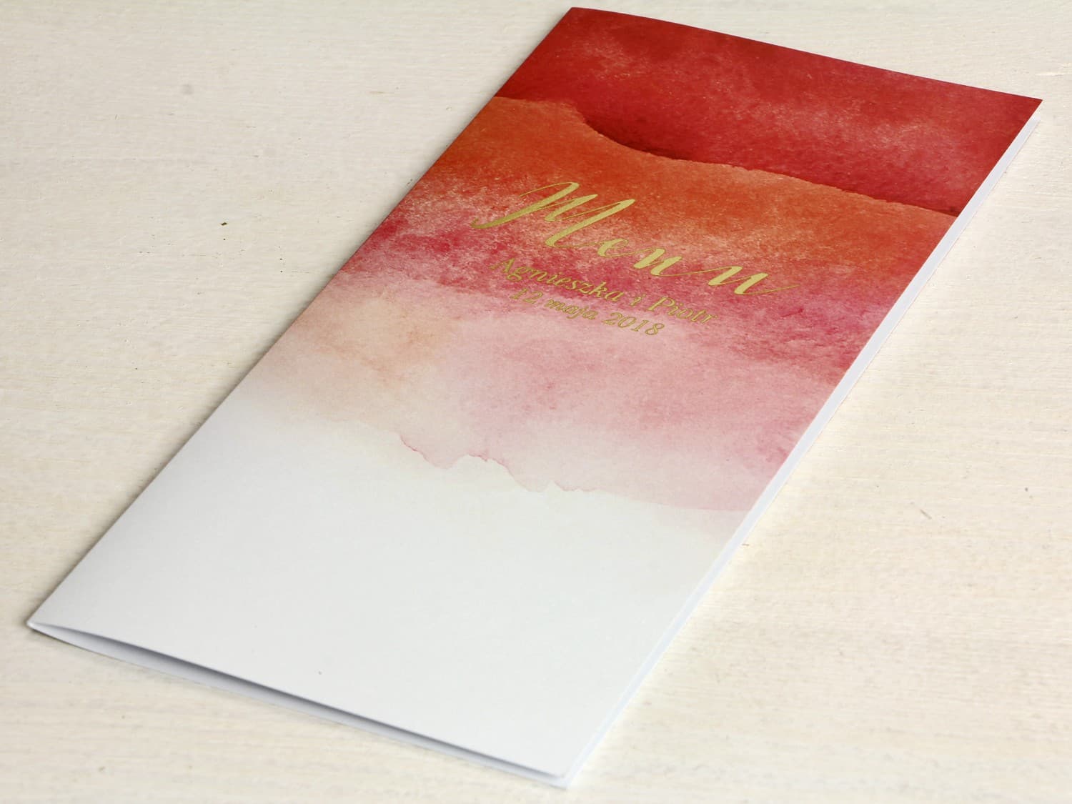 Elegant Foiled Wedding Menu in Red | Watercolor Table Menu Card | Delfina No. 1