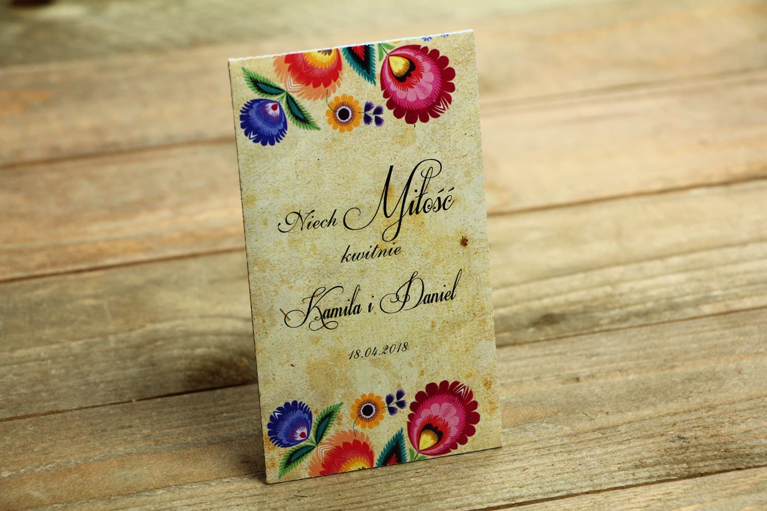 Sachet de Graines Folk Motif Łowicz Graines Folk - remerciements pour invités de mariage - graphisme avec découpage traditionnel de Łowicz.