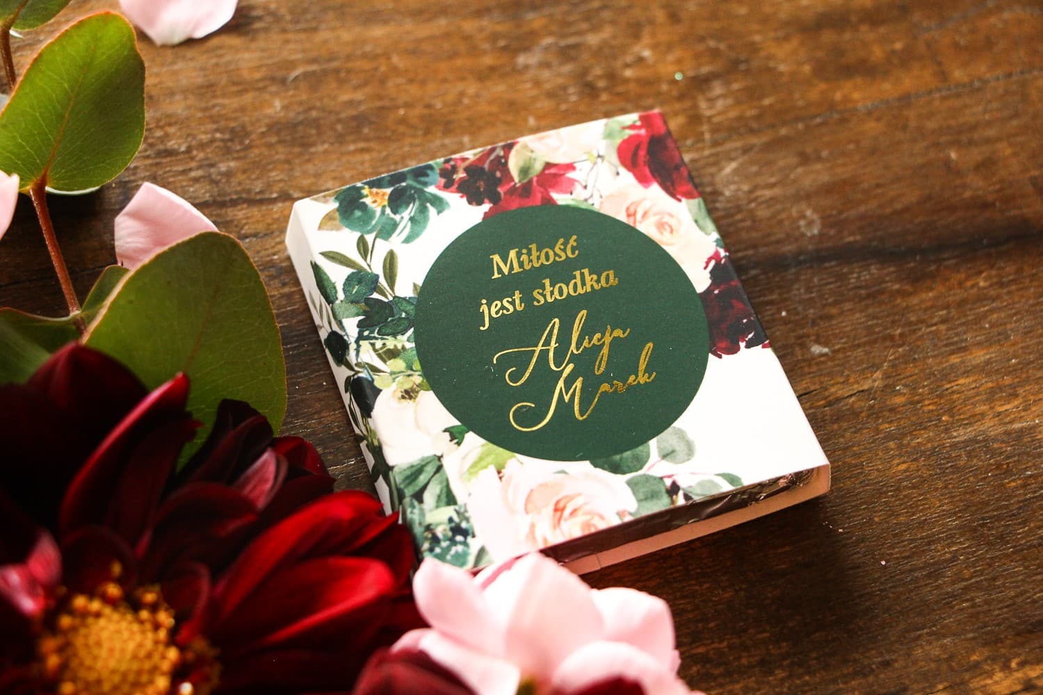 Chocolats de Remerciement Glamour Pivoine Bordeaux | Cadeaux Sucrés Mariage | Soreli n° 2