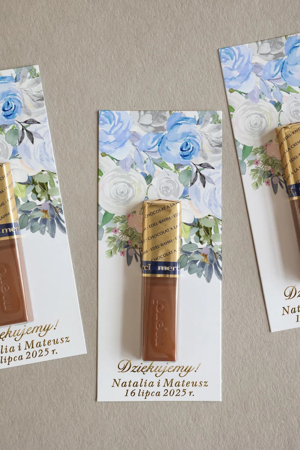 Ringraziamenti per gli ospiti Merci con rose blu e doratura | Rubin n. 12