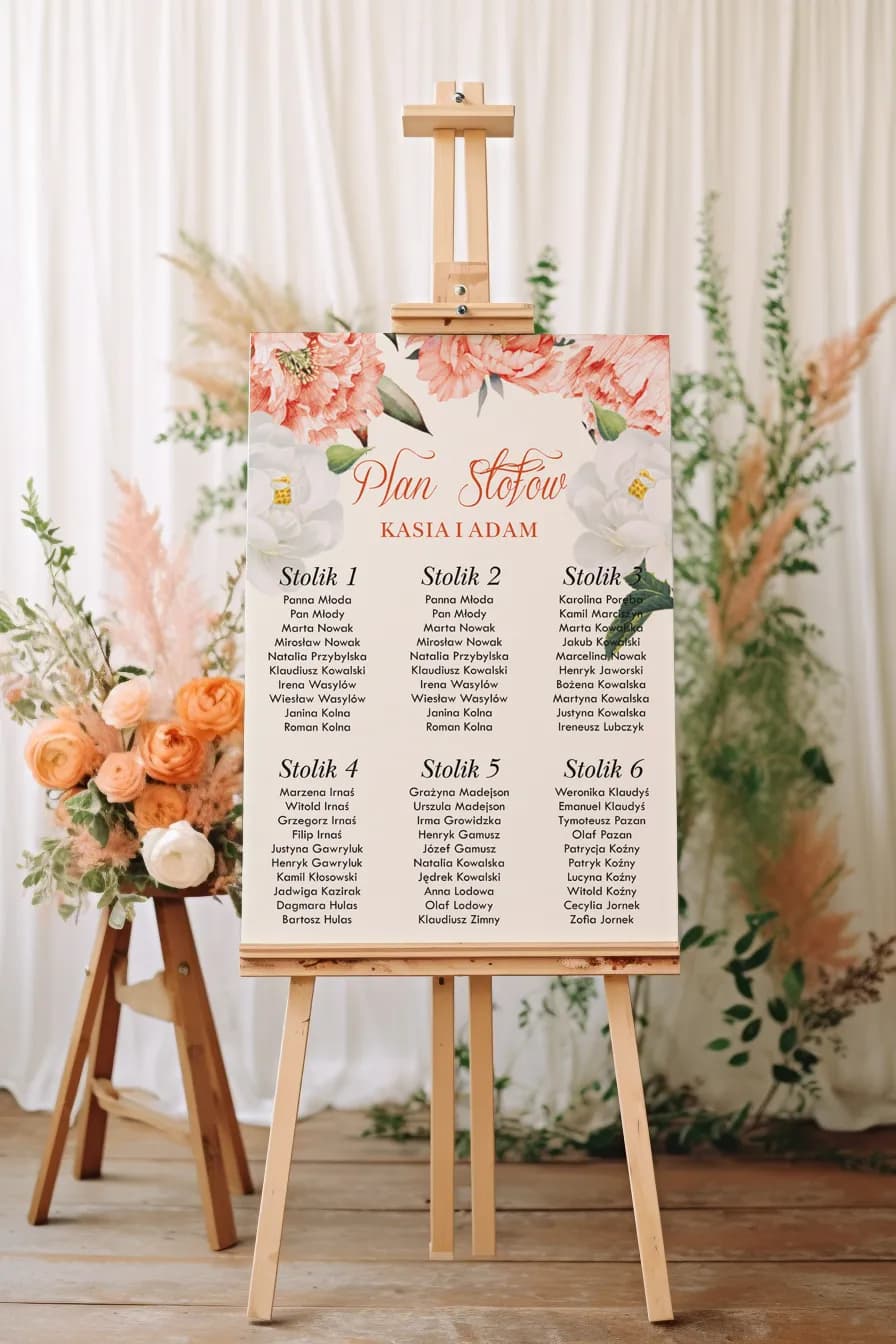 Romantischer Sitzplan mit Pfingstrosen, personalisiert | Hochzeits-Gästetafel Kraft | Kraft Nr. 1