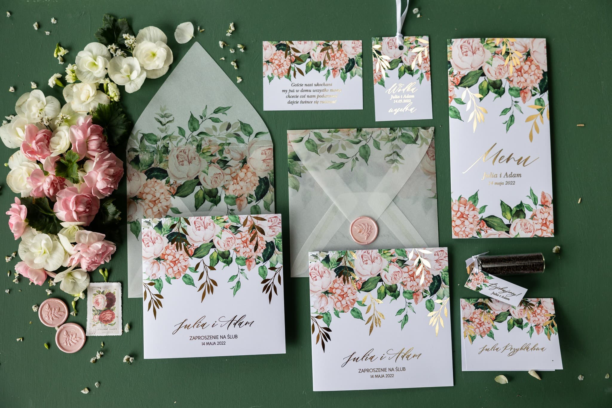 Floral Gold Foiled Wedding Invitation Sample Set - Rubin No. 10