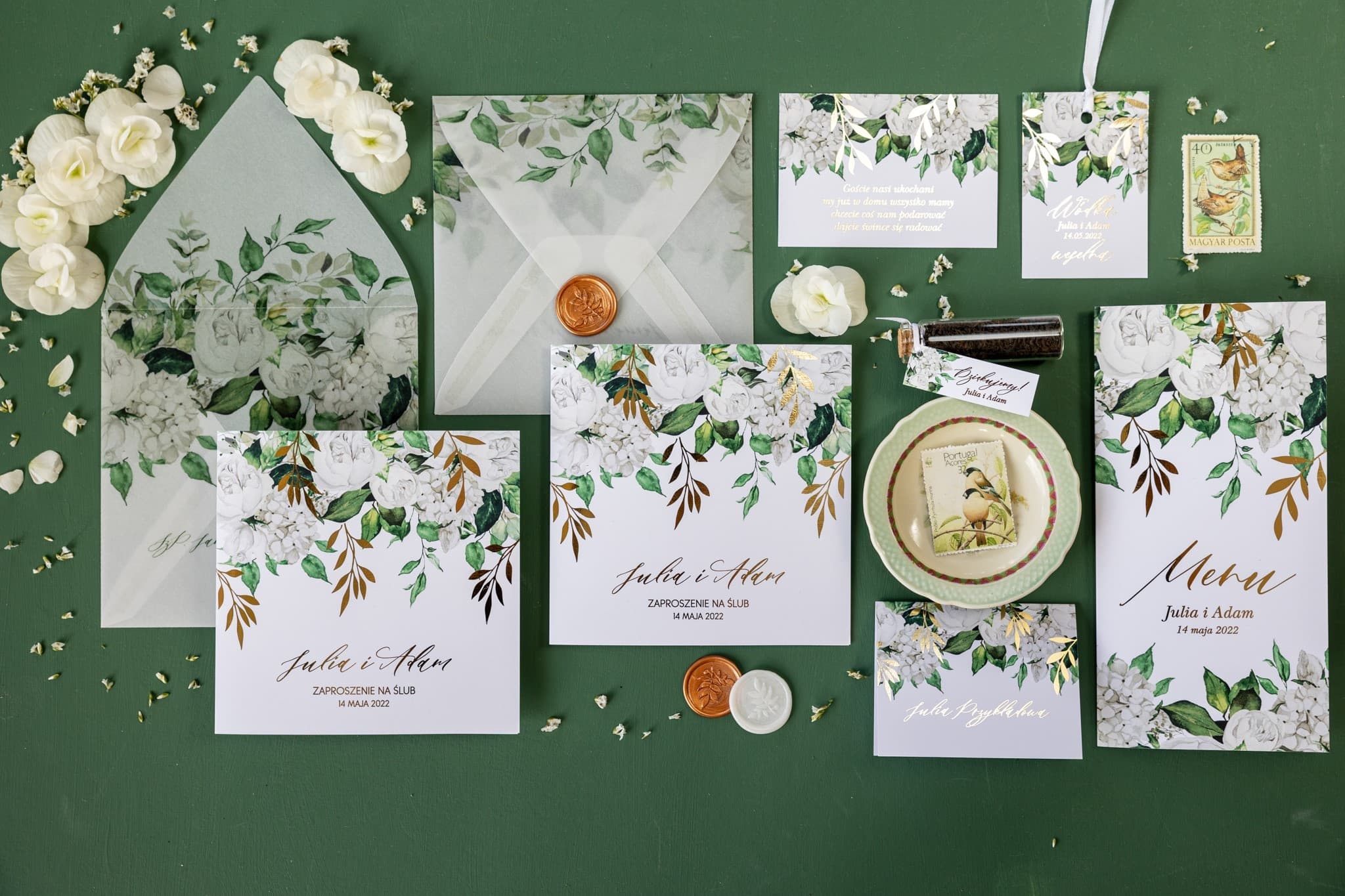 Floral Gold Foiled Wedding Invitation Sample Set - Rubin No. 11