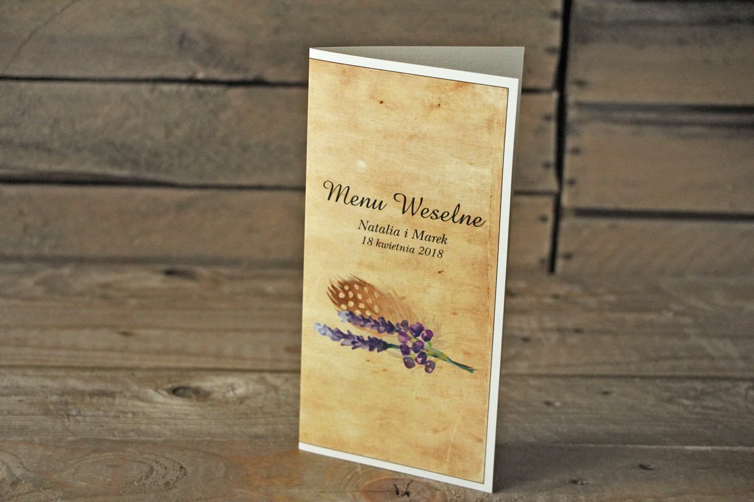 Boho Rustic Wedding Menu Purple Feathers | Wedding Table Menu Card | Caramel No. 3