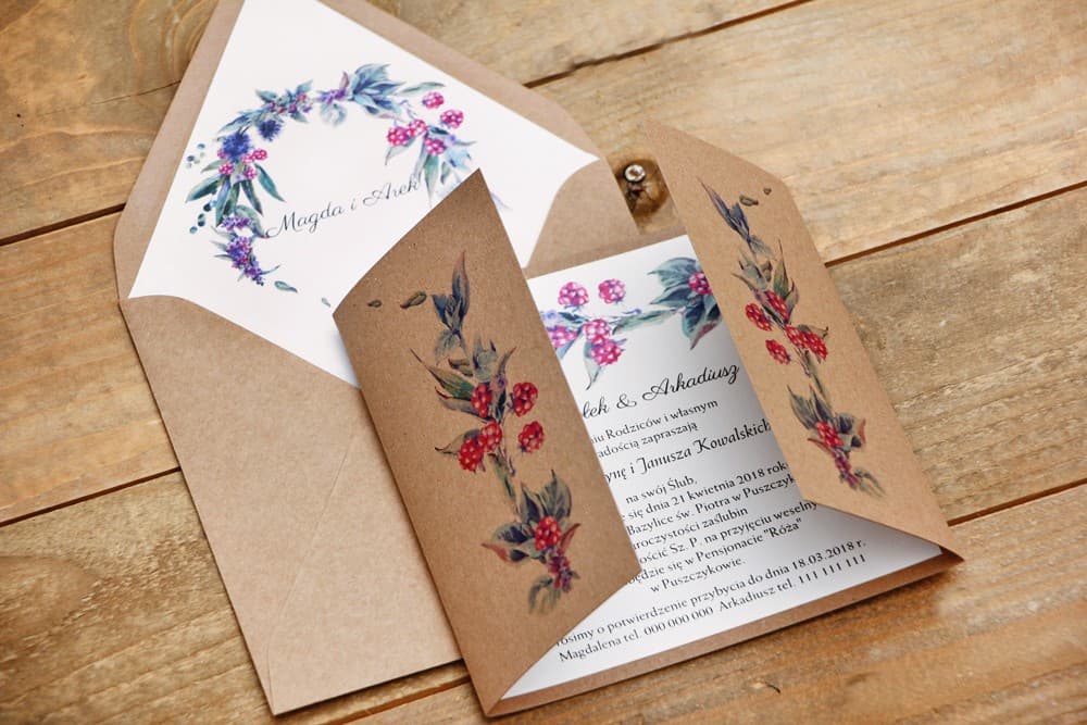 Rustic Eco-Friendly Wedding Invitations with Blackberry Motif – Forest Fruits No. 1