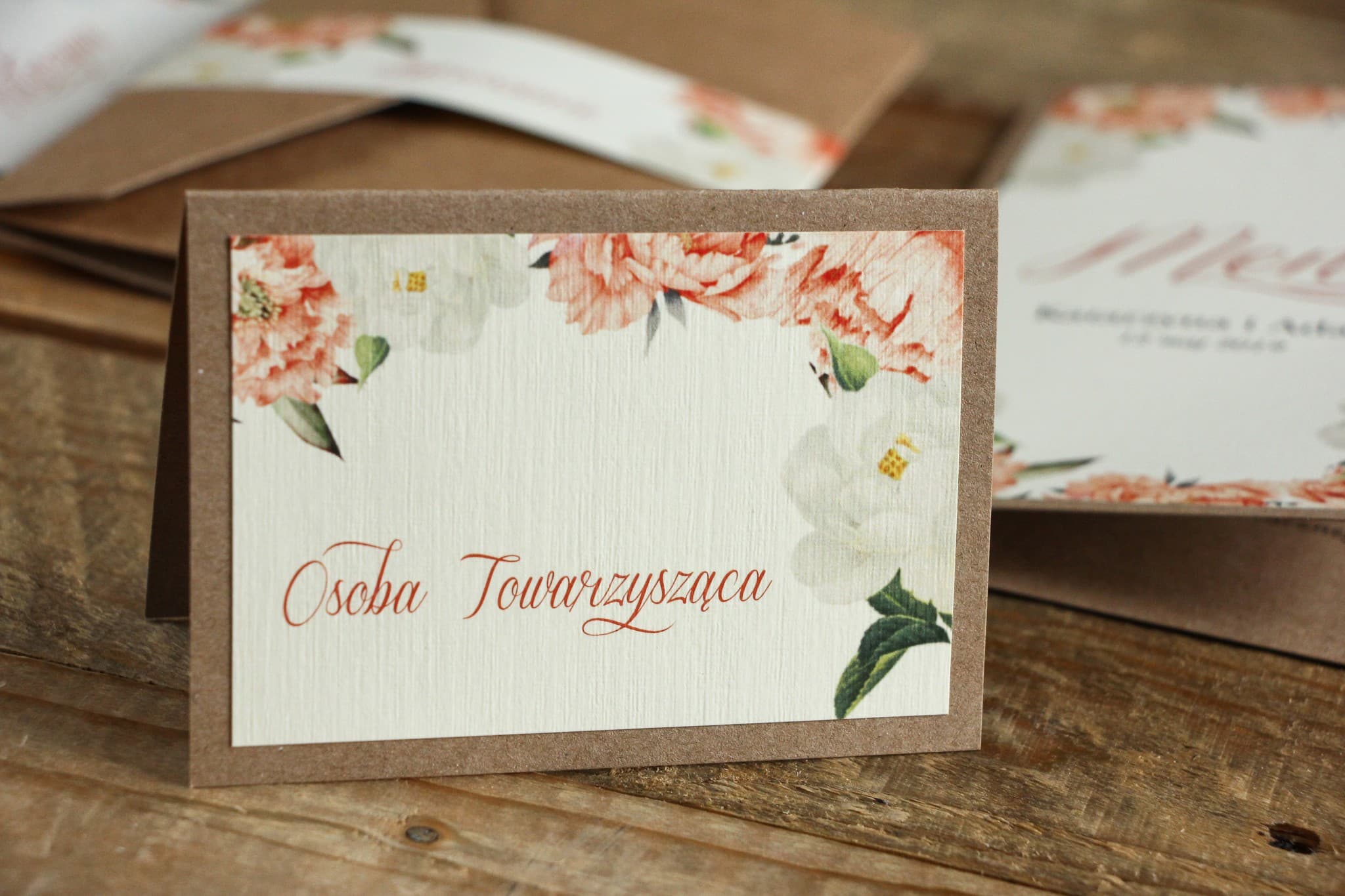 Rustic Peony Wedding Place Cards on Eco Kraft Paper - Kraft No. 1