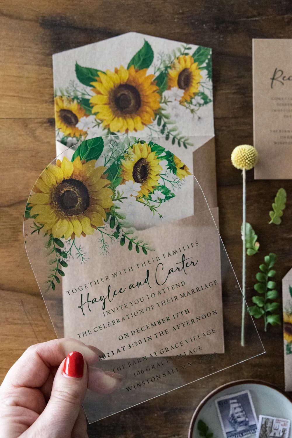 Sunflower Rustic Acrylic Wedding Invitation PR2