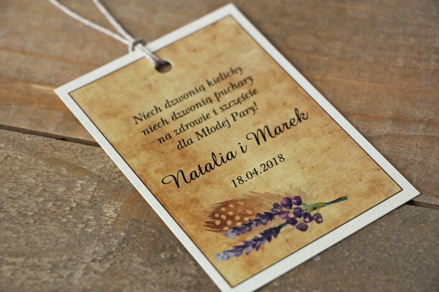 Boho Feather and Heather Wedding Alcohol Tags | Rustic Vodka Labels | Caramel No. 3
