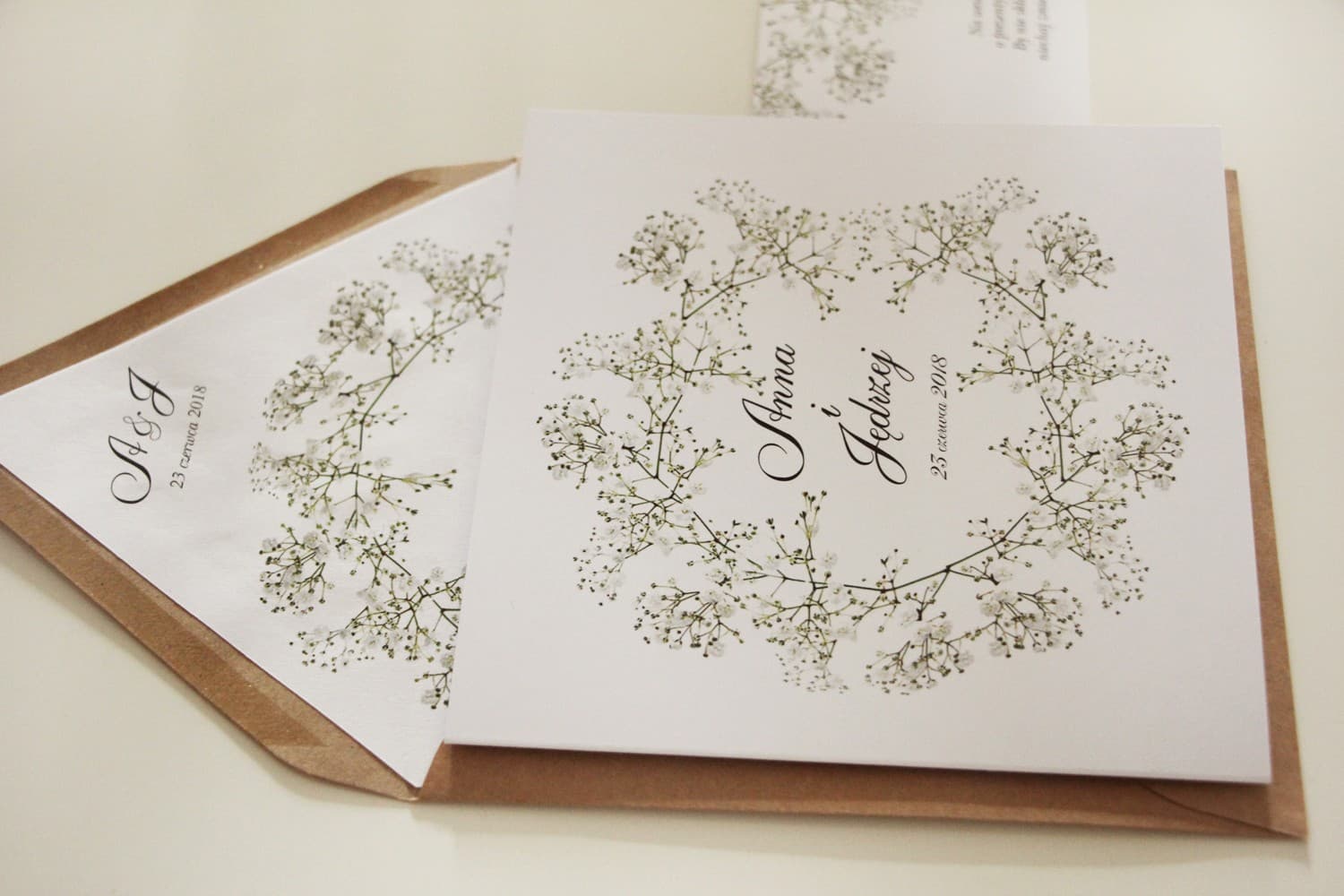 Boho Wedding Invitations with Baby's Breath and Eco Envelope – Kalia No. 10
