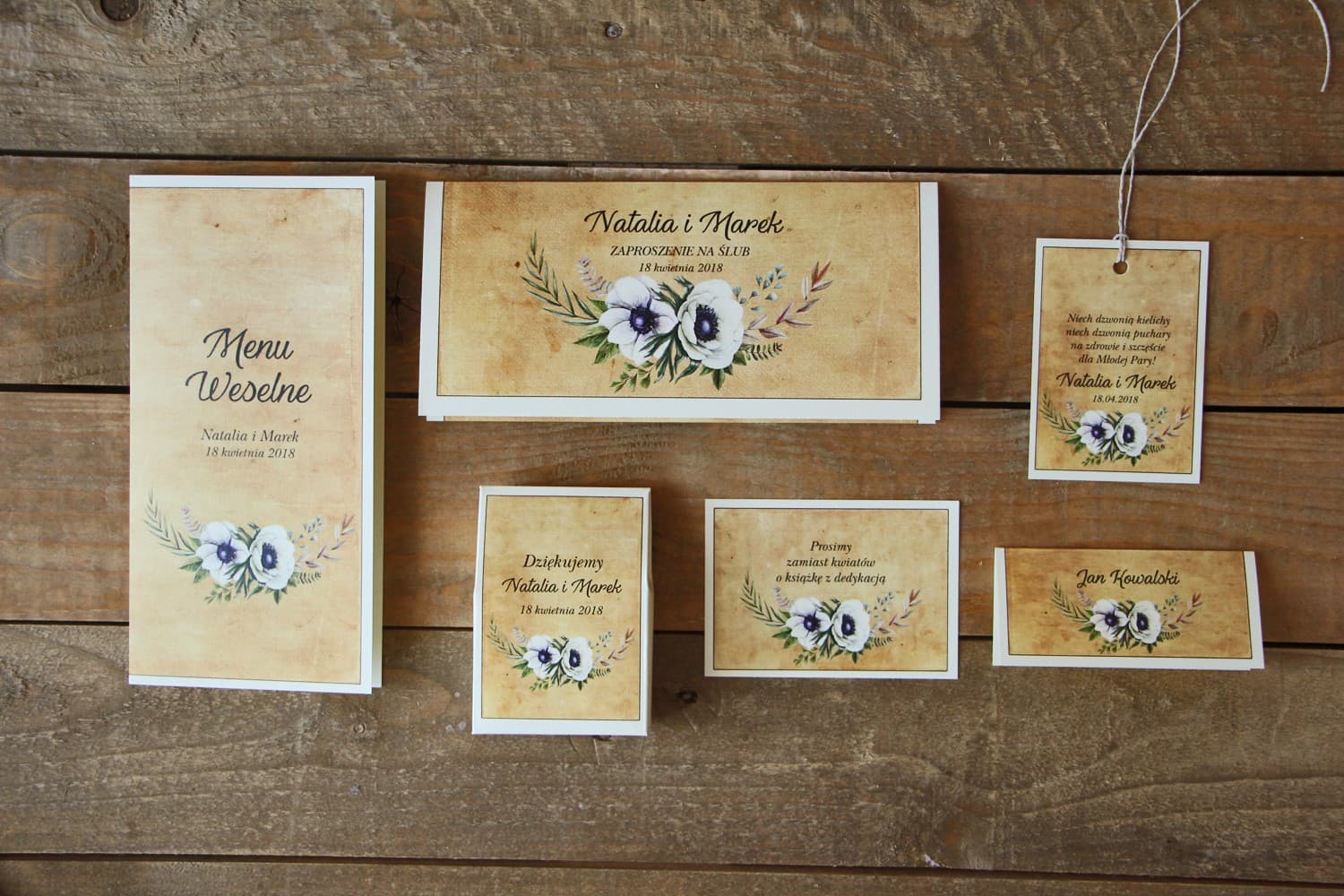 Muster-Set mit weißen Anemonen | Rustikale Hochzeitseinladungen Muster | Karmelowe Nr. 7