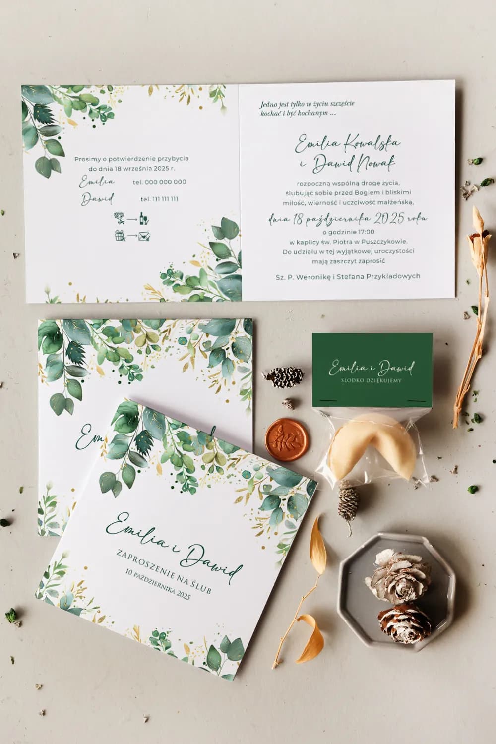 Hochzeitseinladung Cejla Nr. 2 – Greenery Stil mit Salbeigrünem Eukalyptus