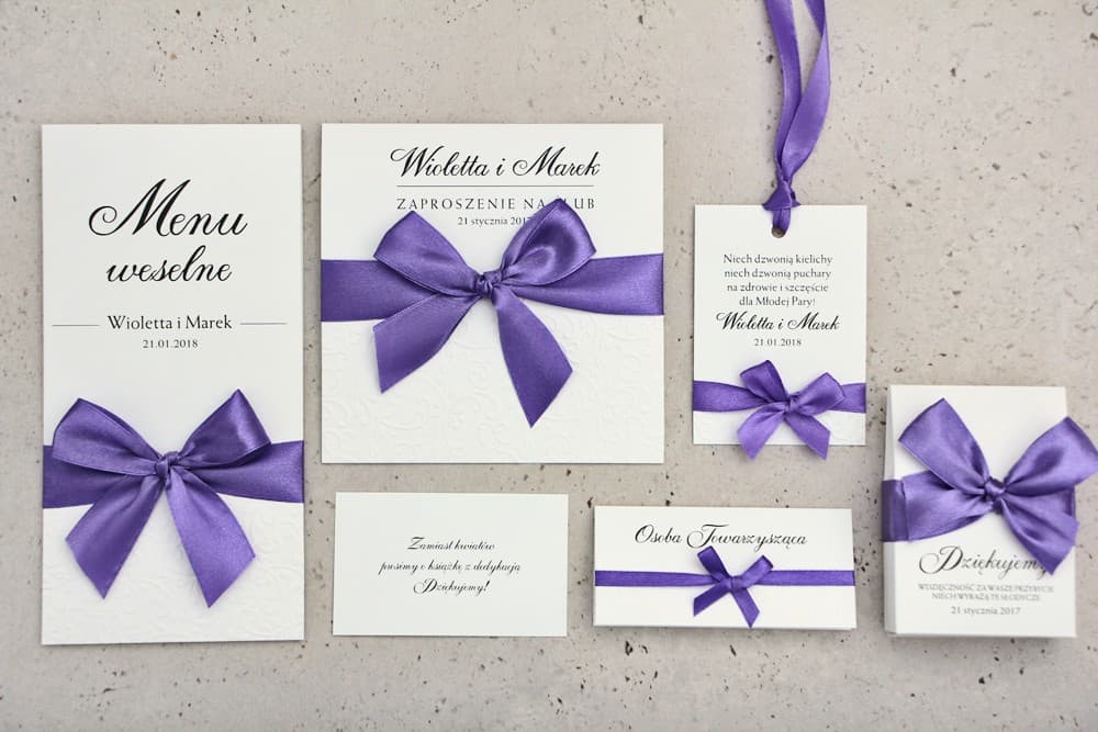 Sample Set: Elegant Embossed Wedding Invitations with Bow | Wedding Invitation Samples | Belisa No. 4