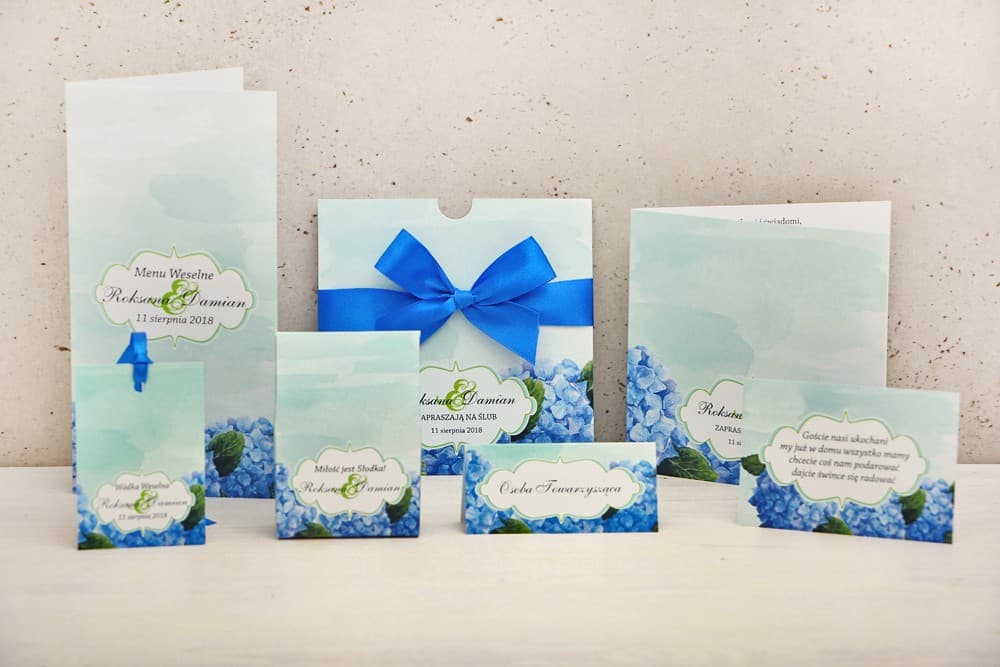 Hydrangea Wedding Invitation Samples, Complete Stationery Set | Sample Invitations and Wedding Accessories | Felicja No. 19