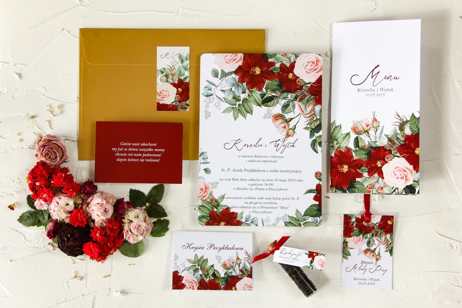 Floral Wedding Invitation Sample Set Burgundy Dahlias | Stationery Samples with Voucher | Wenis No. 3