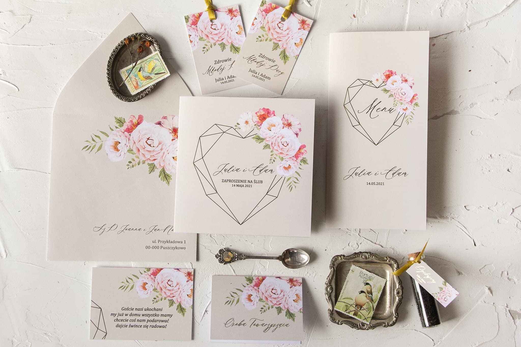 Gold Foiled Wedding Invitation Samples, Stationery Set | Szafirowe Collection | Design 8