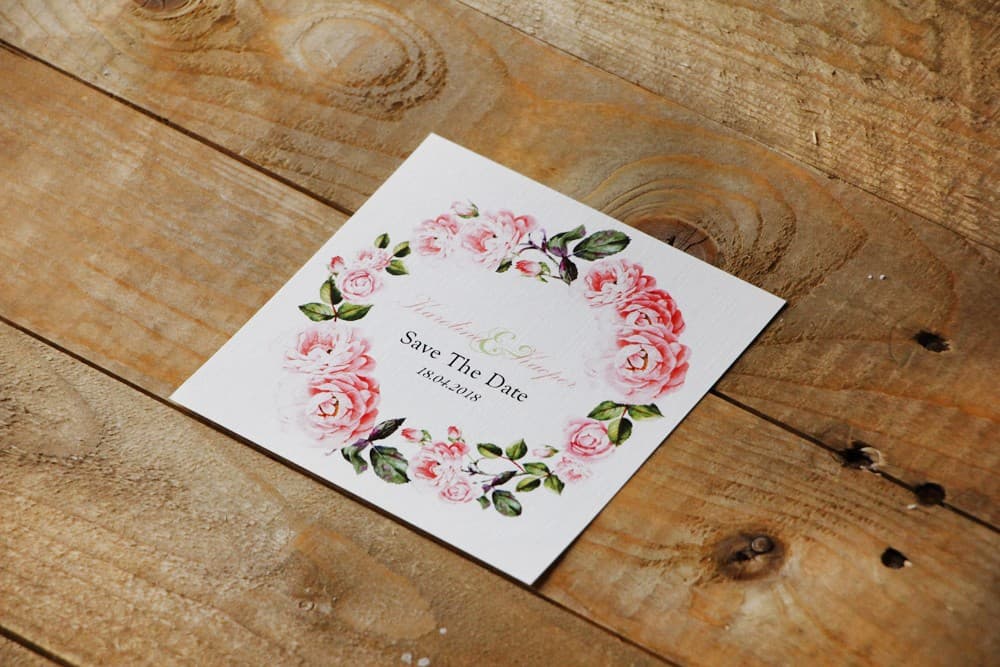Save the Date Acquerello con Rose, Annuncio di Matrimonio Floreale | Delicate Rose Cipria e Foglie Verdi | Acquerello n. 19