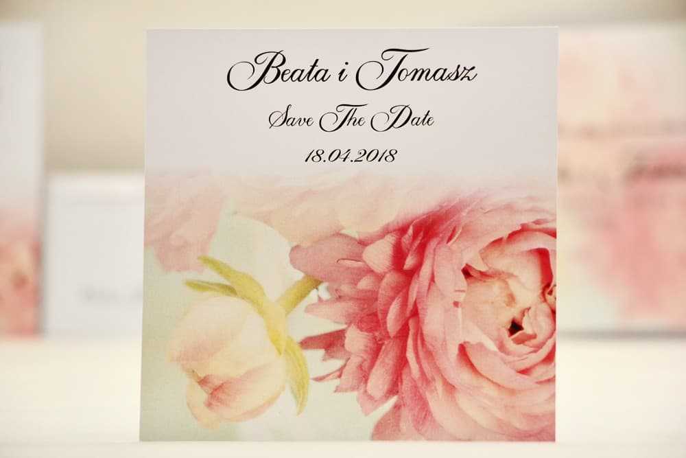 Pastellfarbene Save the Date Karten mit Pfingstrosen und Minze | Elegant Nr. 4