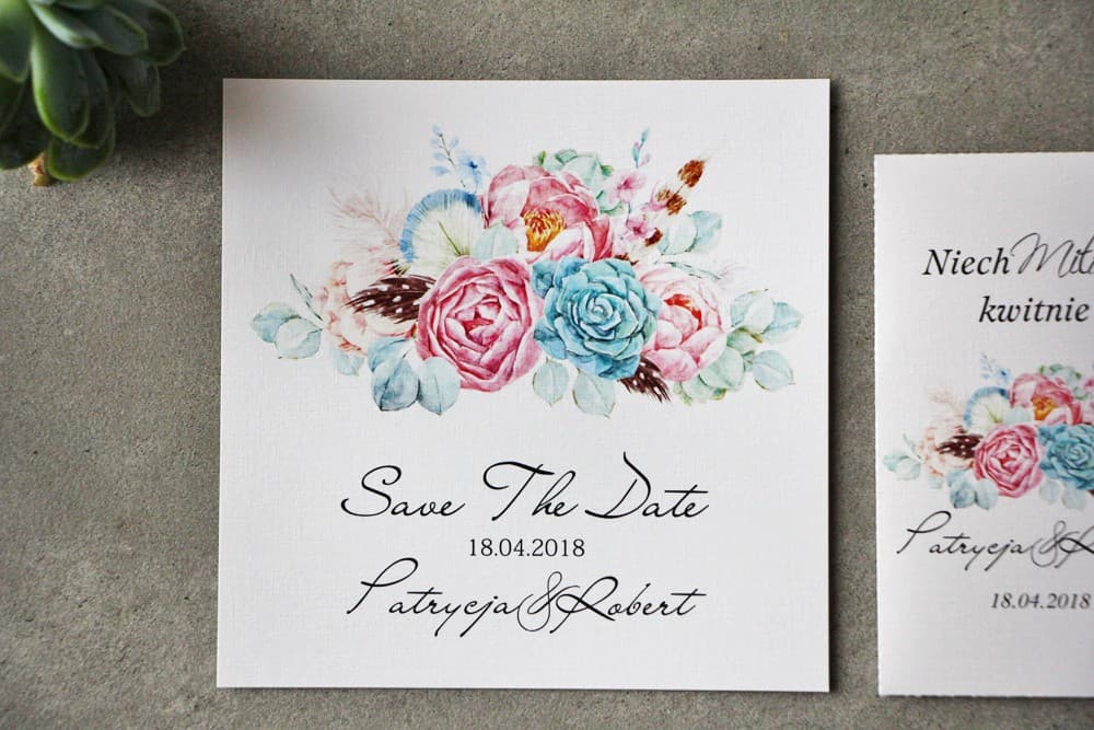 Save the Date Boho mit Sukkulenten und Pfingstrosen, Pastell | Hochzeitseinladung, Terminreservierung | Pistaziengrün Nr. 24
