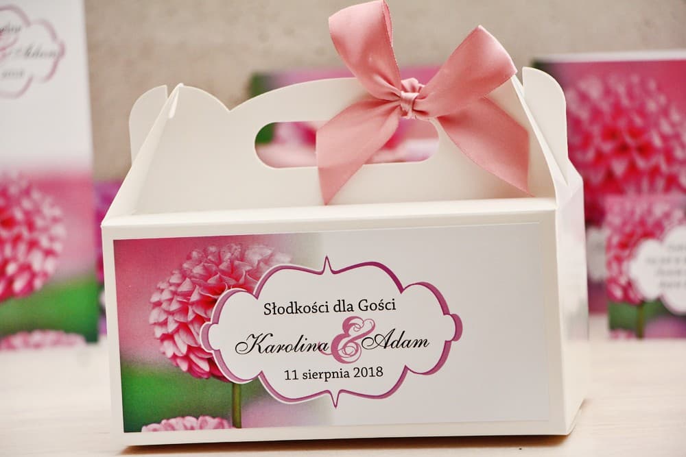 Scatola per Torta con Personalizzazione e Motivo Dalia Rosa | Eleganti Confezioni per Ospiti Matrimonio | Felicja n. 9