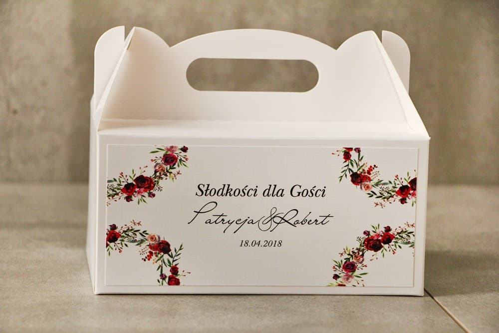 Eleganti Scatole Porta Torta Personalizzate, Rose Bordeaux | Scatole per Dolci Matrimonio | Pistacjowe nr 18