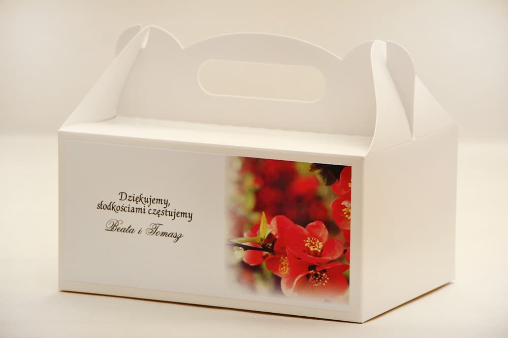 Scatola rettangolare per torta, torta nuziale, matrimonio - Elegant n. 15 - Fiori rossi - accessori floreali da matrimonio