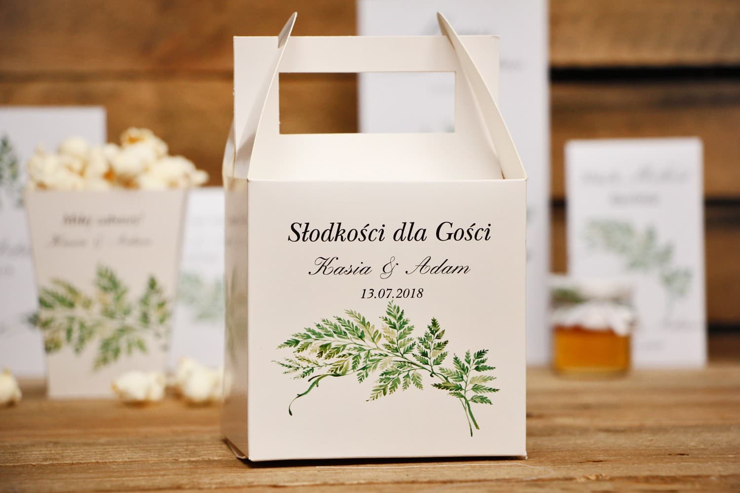 Scatola per Torta Nuziale con Foglie Verdi | Confezione Personalizzata per Ospiti | Kalia nr 1